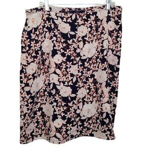 Banana Republic A Line Skirt Womens 14 Pink Blue Floral Knee Length Zip Ruffles